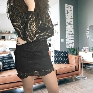 Sheer Top Midi Dress - Black